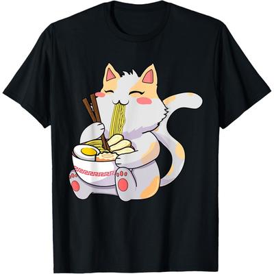 Cat Ramen Anime Kawaii Japanese Neko Cat T-Shirt(1)