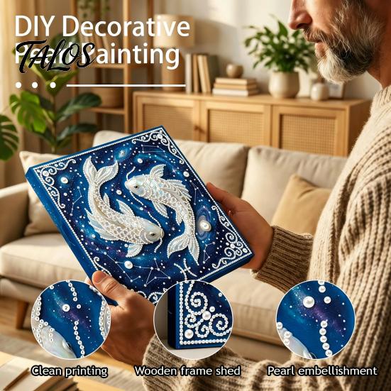 Rhinestone Art Set DIY Faux Pearl Painting Kit, 12 Constellation for Handmade Fake Adults Beginners, Wooden Frame Wall Decoration Crafts