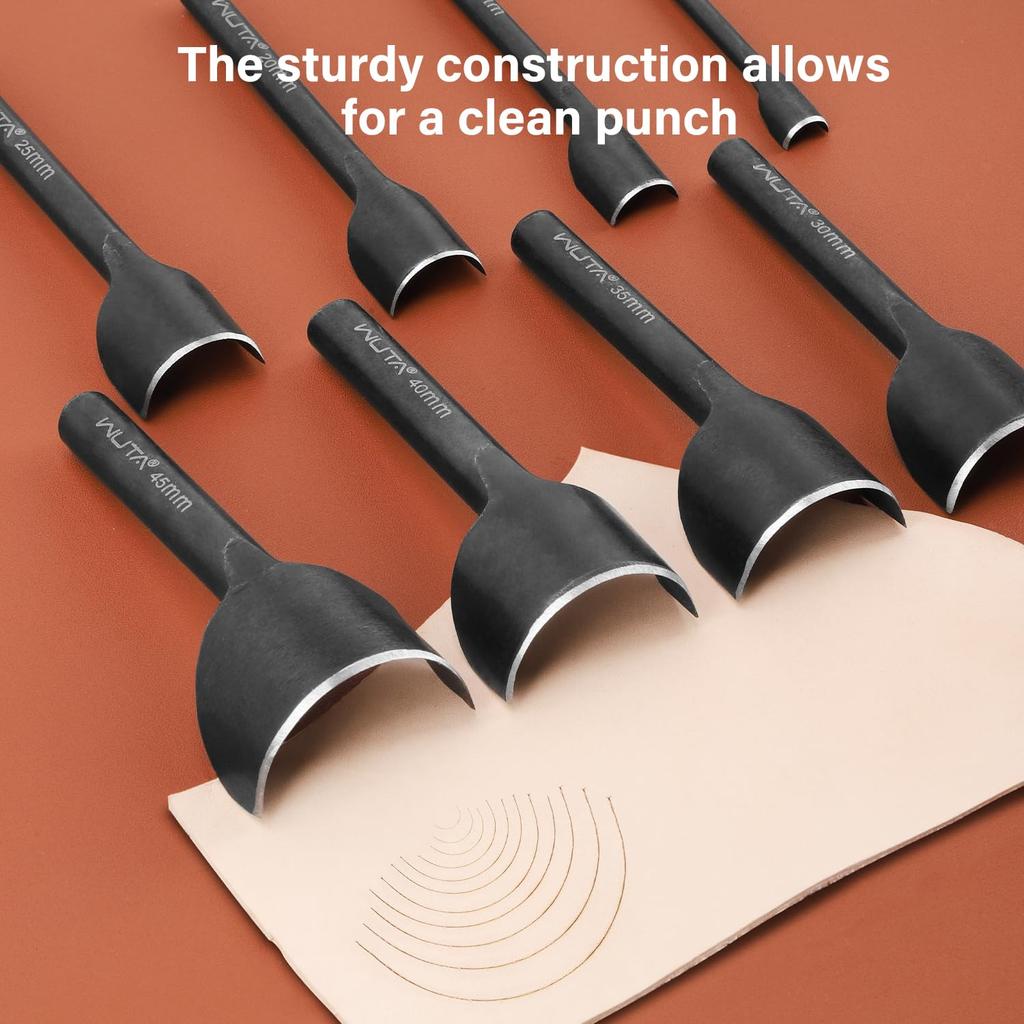 WUTA 5-teiliges Set Halbkreisförmiger Locher, Lederhandwerk Endlocher, Stahlgürtel Halbmondform (10+15+20+25+40mm)
