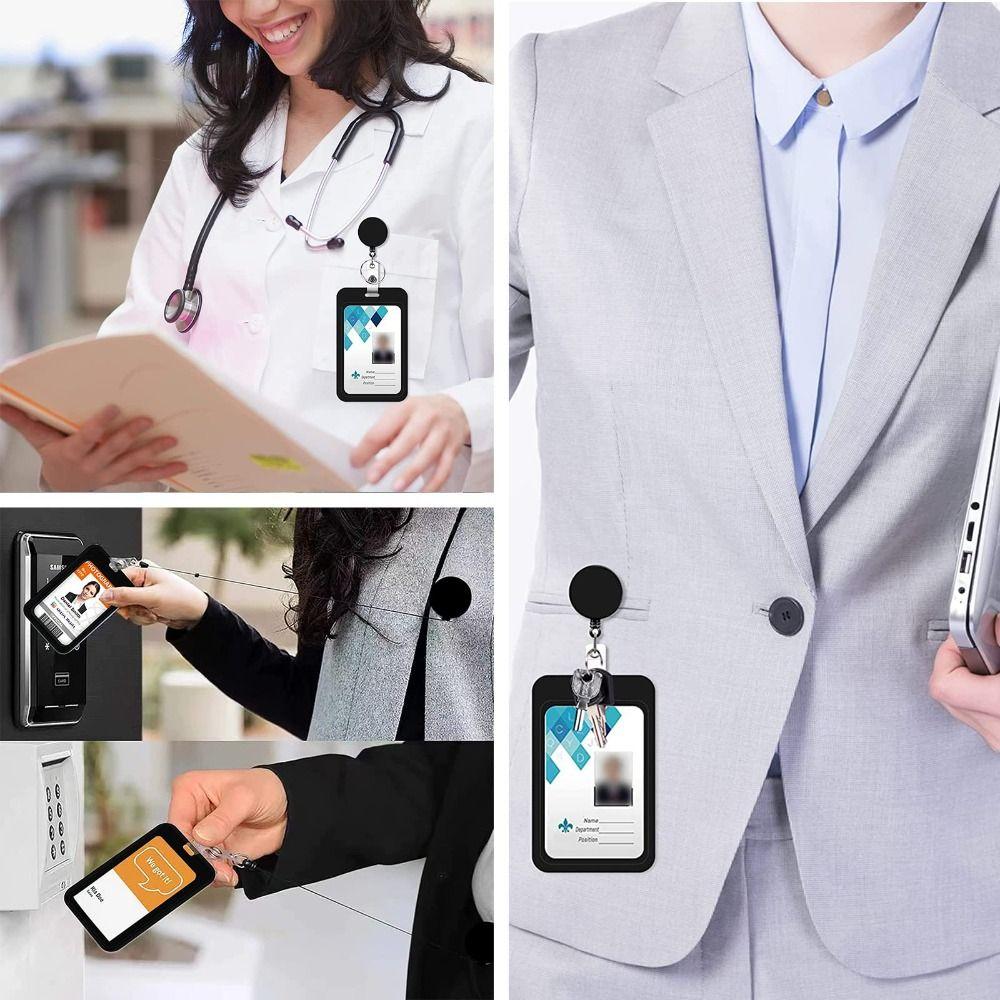 Rope Retractable Work Permit Card Set Carabiner Reel Clip Keychain Attachment Card Holder Hard Shell Protective