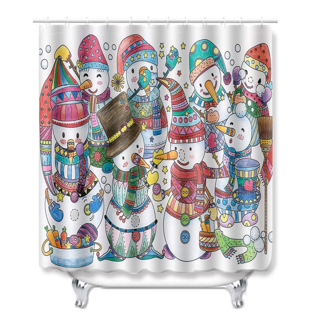 Christmas Shower Curtain Four-Piece Toilet Floor Mat Non-Slip Doormat Water Absorption And Dust-Proof Carpet