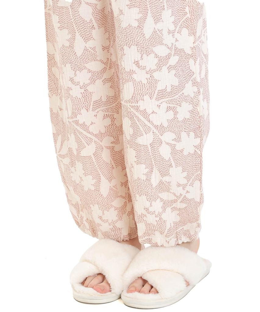 Narue Pajama Cream Puff Gauze Flower Stitch Shirt Pajamas Women's Set, (R)