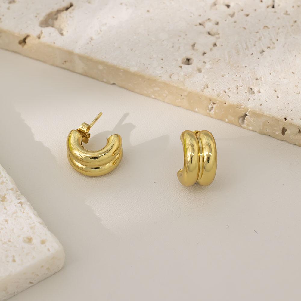 Luxury Double-Layer C-Shaped Stainless Steel Earrings - Elegant, Versatile, and Exquisite.