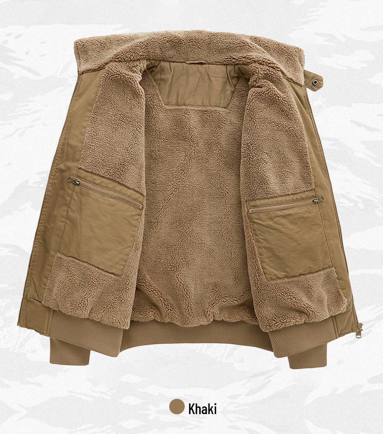 Herren-Arbeitsjacke aus Lammwolle - Dicke, Warme Baumwolljacke mit Samtfutter, Reverskragen, Herbst/Winter Freizeit-Oberbekleidung.