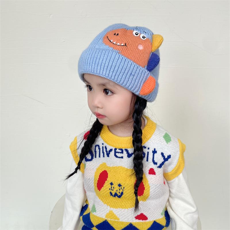 Children's Hat Girls Cute Dinosaur Warm Hat New Autumn and Winter Little Boy Cartoon Windproof Ear Hat