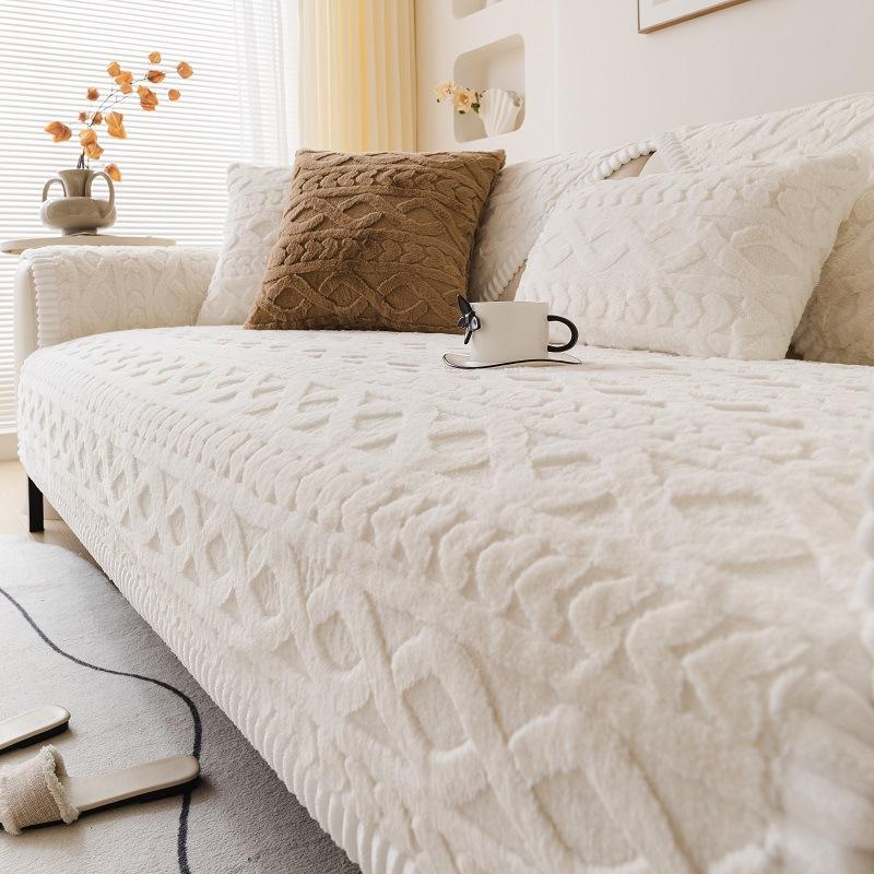 

Thicken Imitation Rabbit Fur Plush Sofa Slipcover Simple Fashionable Solid Color Light Luxury Home Decor Anti-Skid Sofa Cover 70x90cm 1pcs