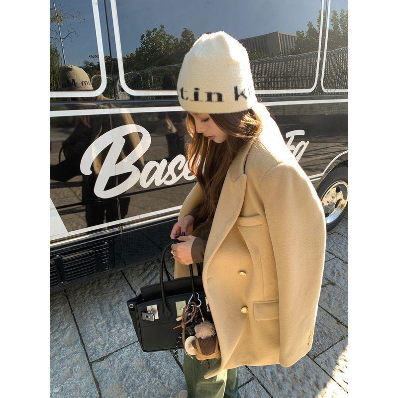 

Chenmi Fan Loose Cotton-Padded Woolen Outwear Women s Fall and Winter New Arrival Elegant Short Suit Woolen Coat Thickened Shallow khakis(In stock) S