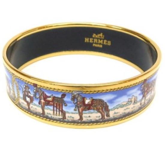 

USED HERMES Bangle Email GM Cloisonné Horse Blue синій