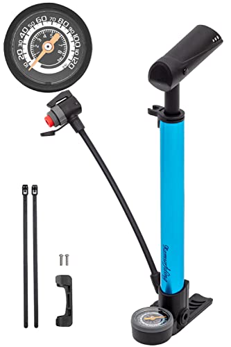 

Samuriding Bicycle Pump, Compatible with All Valves, Clever Twin Valve, Presta, American, and British Sockets, Portable Mini Floor Pump with Footsteps