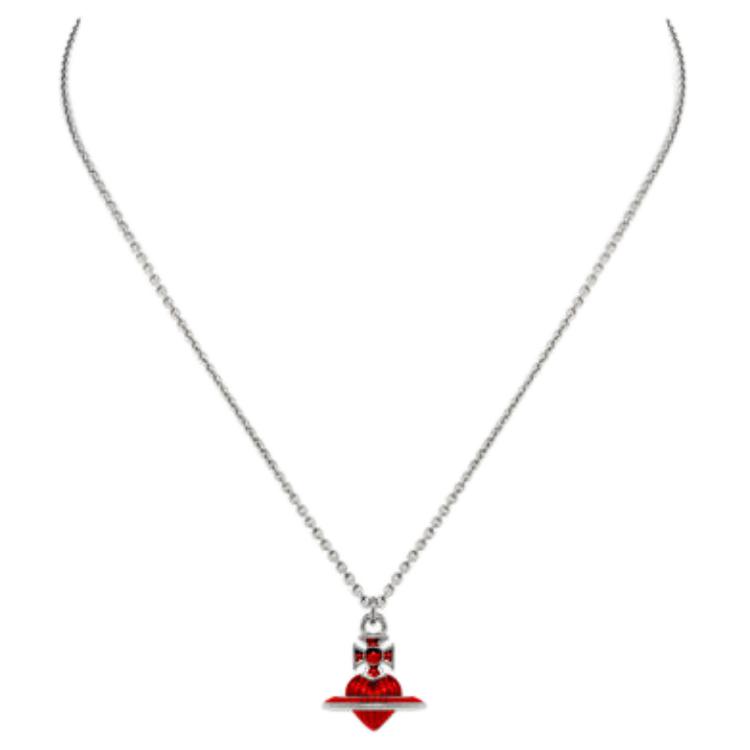 Vivienne Westwood Fabianna Saturn Retro Fire Red 3D Heart Necklace Unisex necklace Silver 630203HR-02P420