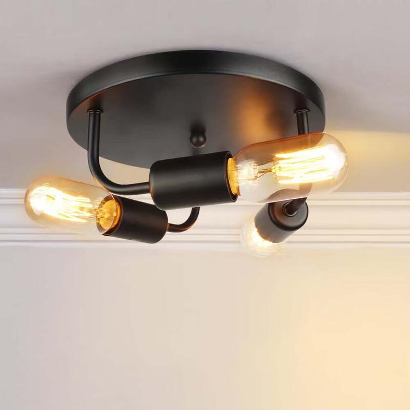 UOSU Black Wrought Iron 3-Head Horizontal Ceiling Lamp