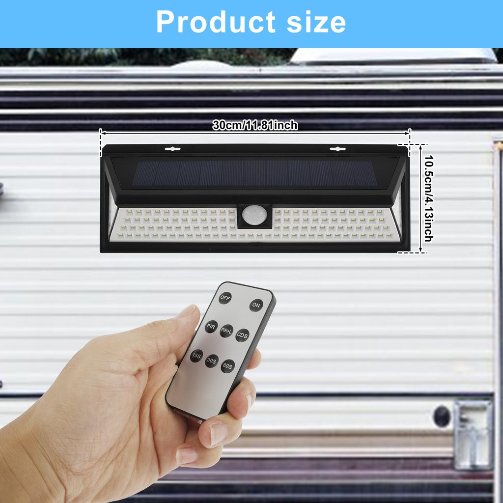 Solar RV Porch Light 118 LED RV Motion Sensor Light with Remote Control IP65 Waterproof RV Exterior Lights with 3 Modes 270 °