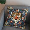 2D Stylish Leopard & Floral Patterned Pattern Cushion Cover Suitable For Sofa Bedroom Car Pillow Cover