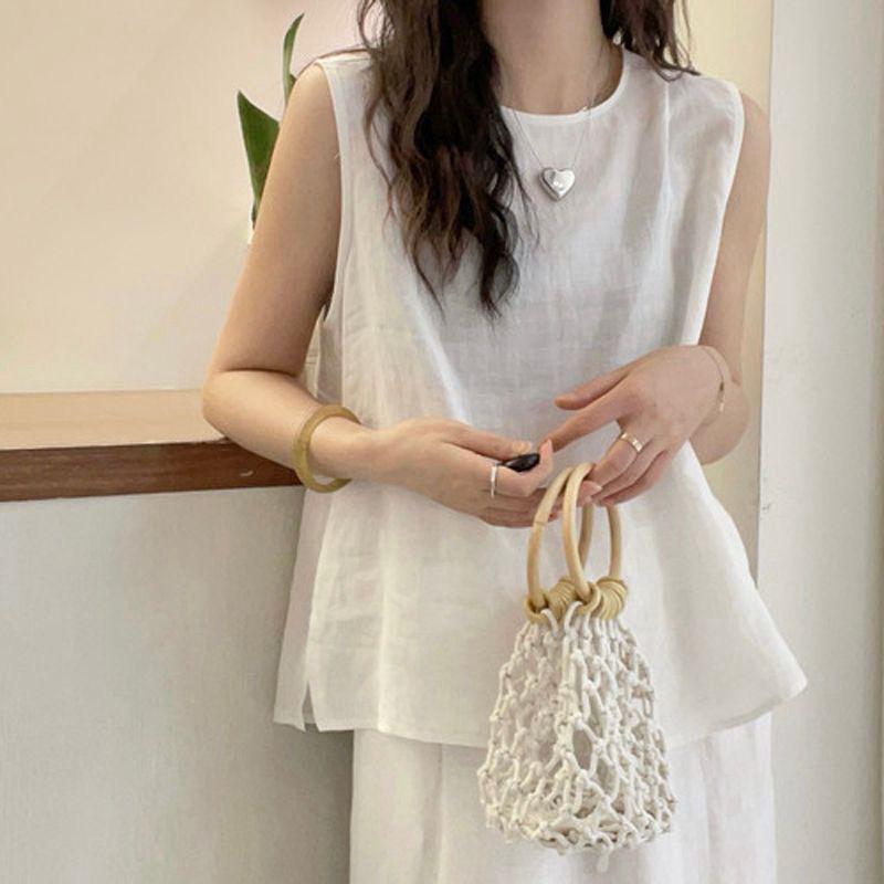 Summer 2026 Women's Slimming Cotton Linen Loose Vest Shirt