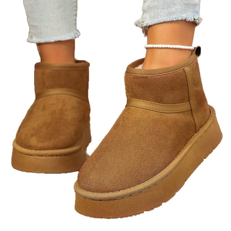 Damen Schneestiefel mit runder Zehenpartie, Plüschgefütterte Wintermokassins, Verdickte warme Stiefeletten für Damen