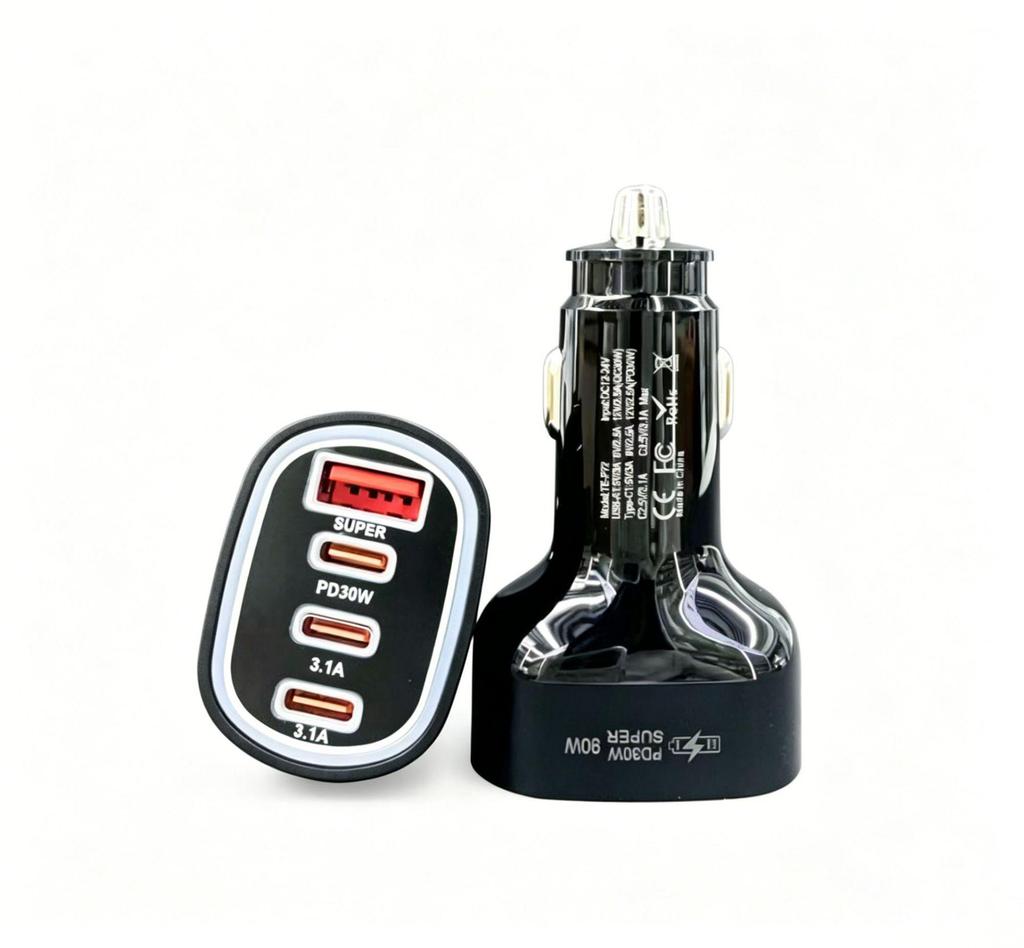 80W Multi-Port PD & QC3.0 Car Cigarette Lighter Charger, 3 Type-C Fast Charging Converter, 12V/24V Universal.