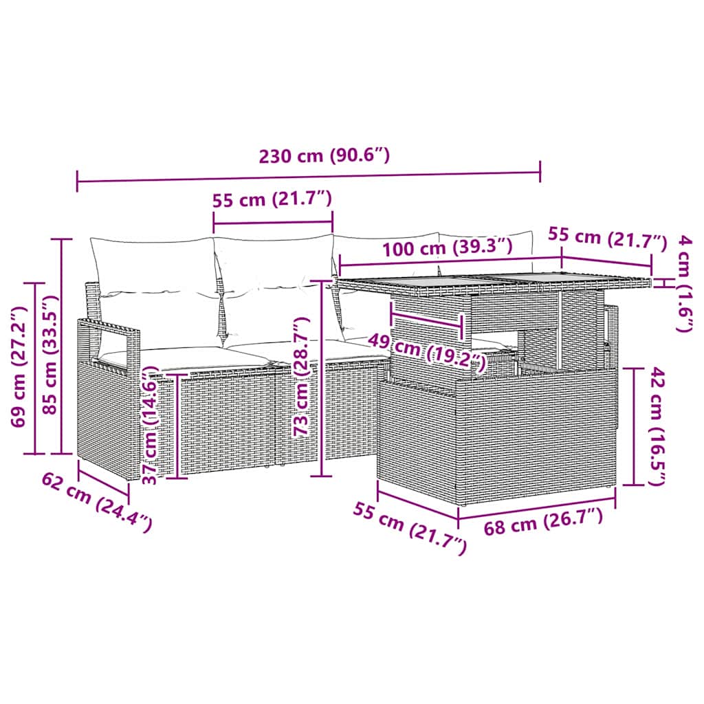 Garden Sofa Set with Storage 5 pcs Black Poly Rattan