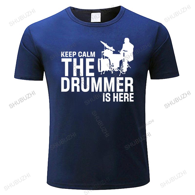 Summer Fun A drummer and drums Cotton Man Tshirts Tops Tees Short Sleeve Casual Keep Calm The Drummer Is Here Tshirts top