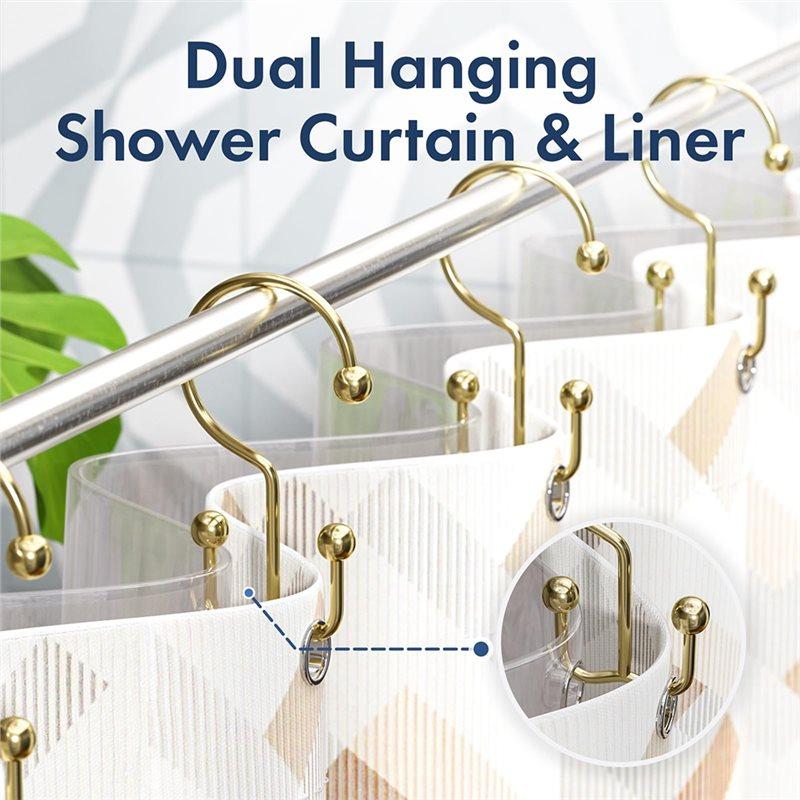 Rust-Proof Double Hook Metal Shower Curtain Hooks(12 Pieces), Smooth Gliding Design For Bathroom Curtain Rod Installation