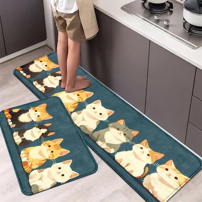 1 ks Kuchyňské rohožky proti únavě, OneHouse Kočičí potisk Vodotěsná Protiskluzová Silná Polstrovaná Kuchyňská Podložka Odolná Komfortní Podložka pro Stání do Kuchyně