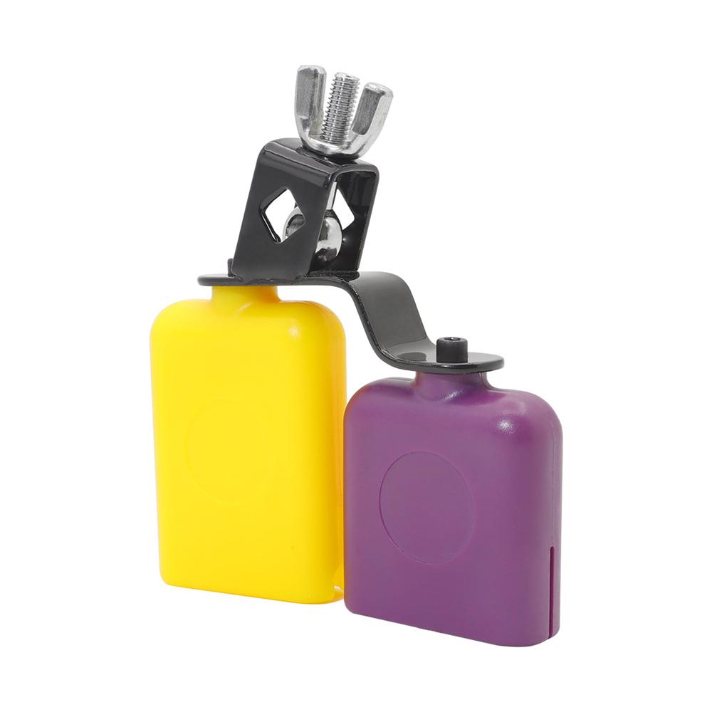 New Double Samba Whistle Agogo Bell, High & Low Pitch Latin Percussion Cowbell With Striker, Yellow Purple Blue Metal Knocker