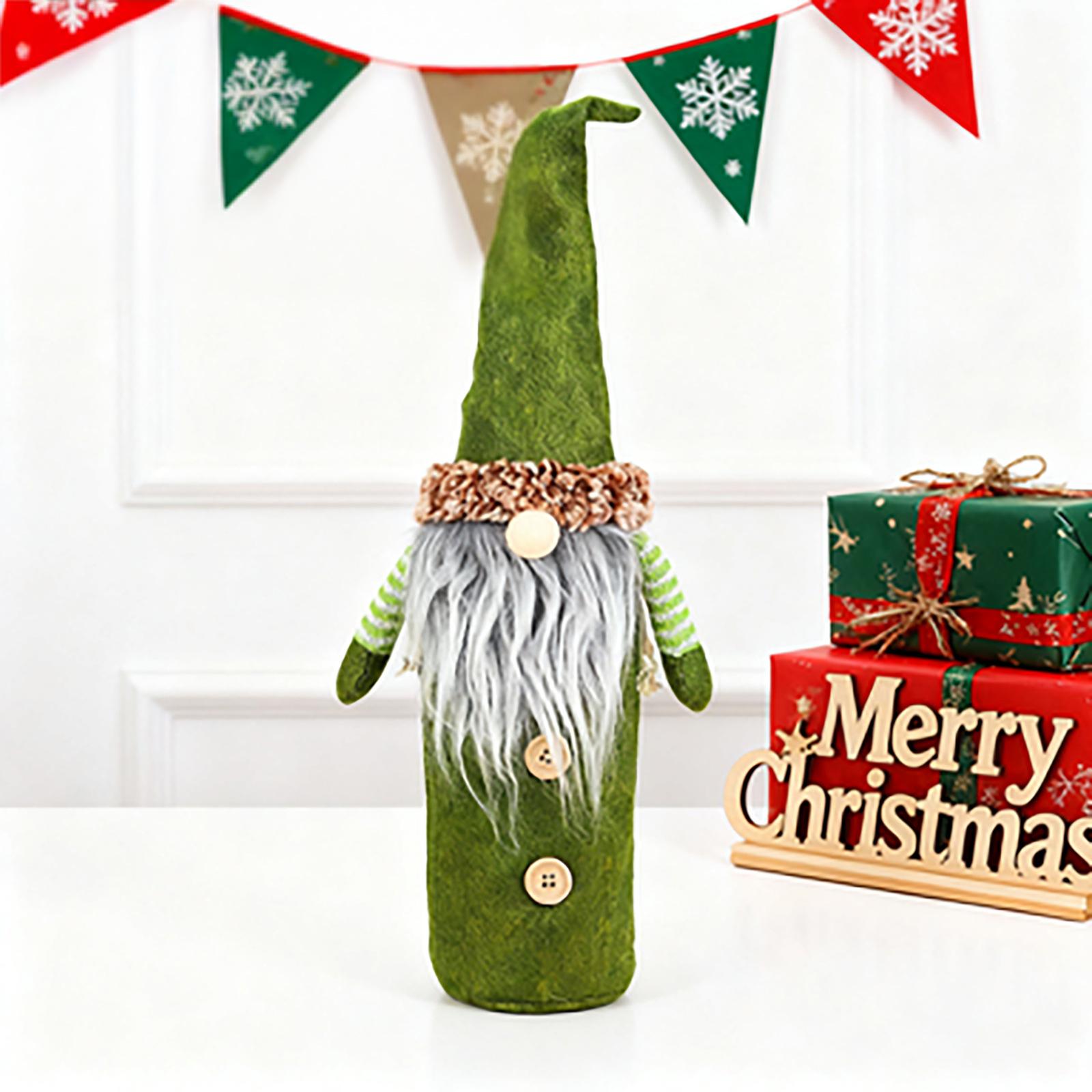 

Christmas Wine Bottle Cover Merry Christmas Decor for Home Christmas Gnomes Table Decor Xmas Gift Happy New Year Festive зелений