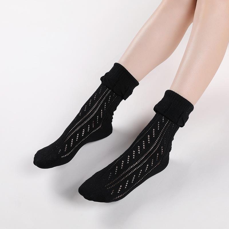 MEIKAN Women's Black & White Mesh Cotton Mid-Tube Spring/Summer Socks