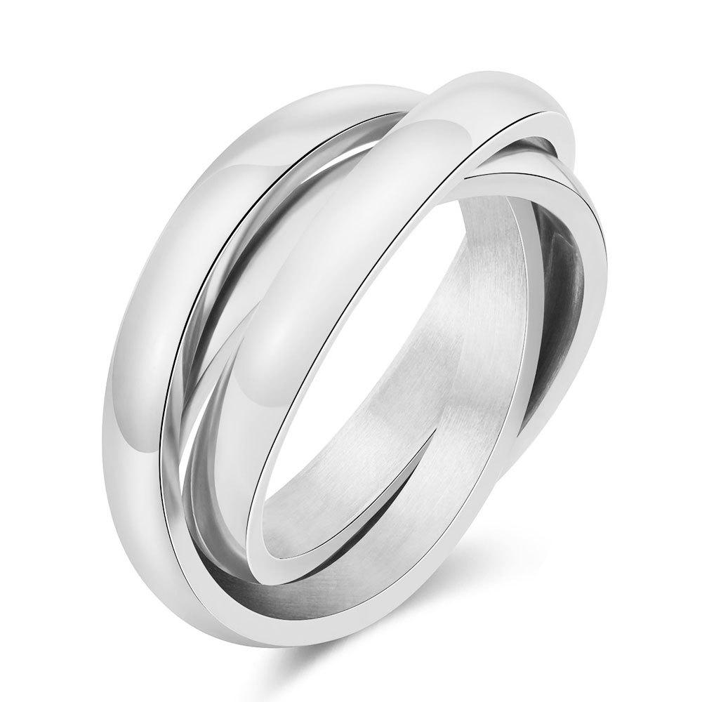 Trendy 2MM Stainless Steel Tri-Color Influencer Ring with Custom Logo Engraving