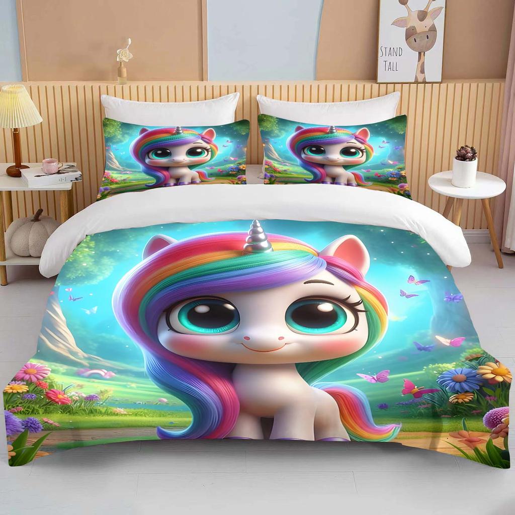 Cute Cartoon Unicorn Print Bedding Set Duvet Cover 1 Duvet Cover 2 Pillowcases Adult and Children Bedding Set Luxury Grils Gift