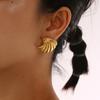 Gold Color Metal Texture Shell-shape Stud Earrings Women 18K Gold Plated Starfish Pendant Layered Chain Necklace Beach Jewelry