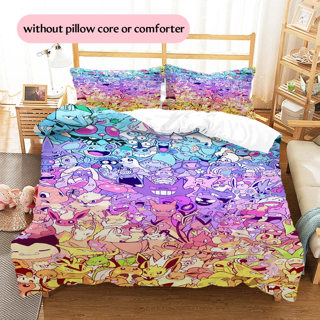 Pokémon Pattern Bedding Home Decoration Birthday Gift (1 * Duvet Cover + 2 * Pillowcase, Without Core)