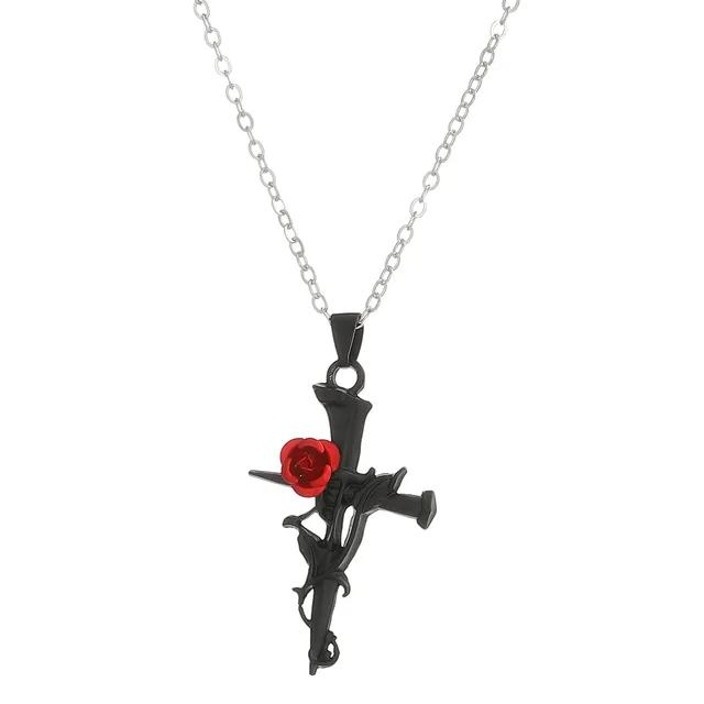 Gotische Rosenrote Liebeskette Damen Y2K Grunge Schmuck Zarter Silberfarbton Blutiger Menschlicher Herzanhänger Personalisierte Geschenke