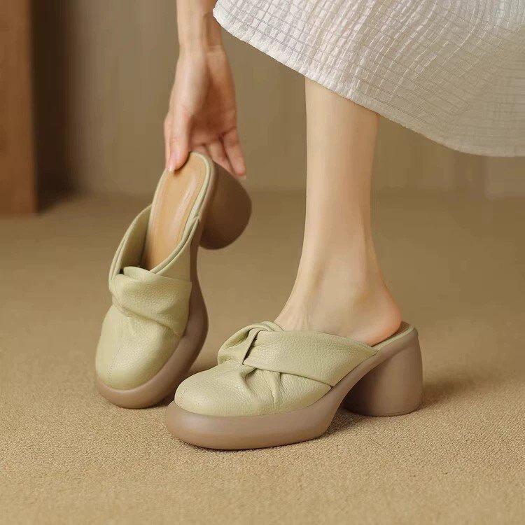 Huge Versatile~ Small Man High-heeled Thick-soled Bag Head Half-drag Sandals Women's Summer Fashion Outer Thick-heeled Casual Slippers
