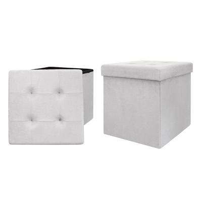 [R2388] - Light Gray 'Boho' Storage Pouf (suede) - 38x38x38cm