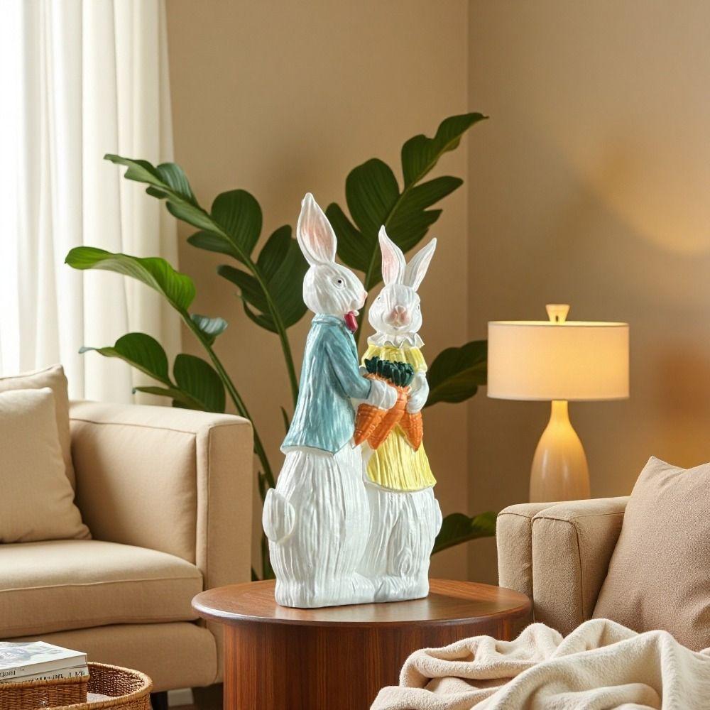 Simulation Design Rabbit Figurines Easter Decor Bunny Couple Statue  Tabletop Display