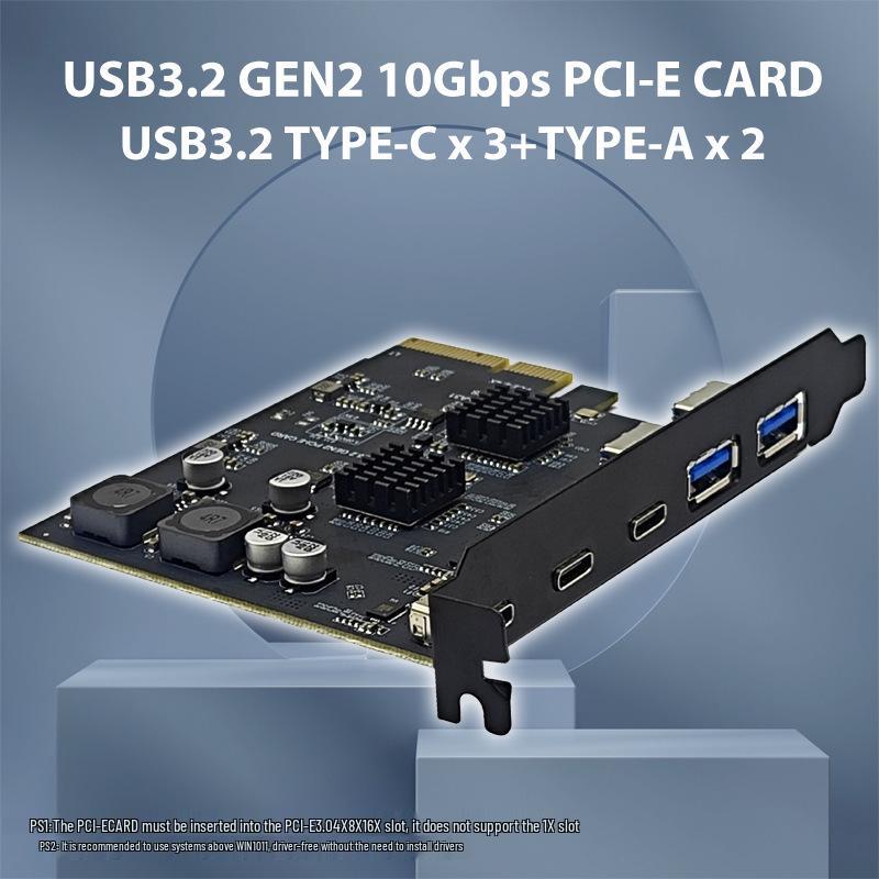 10Gbps USB3.2 PCI-E 4X Expansion Card with Asmedia ASM3142 - 5 Ports, Type-C