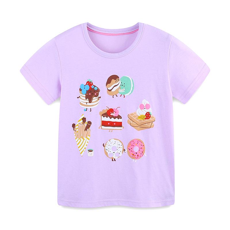 European & American Style Girls' Short-Sleeve Cotton T-shirt: Summer Print Round Neck Top