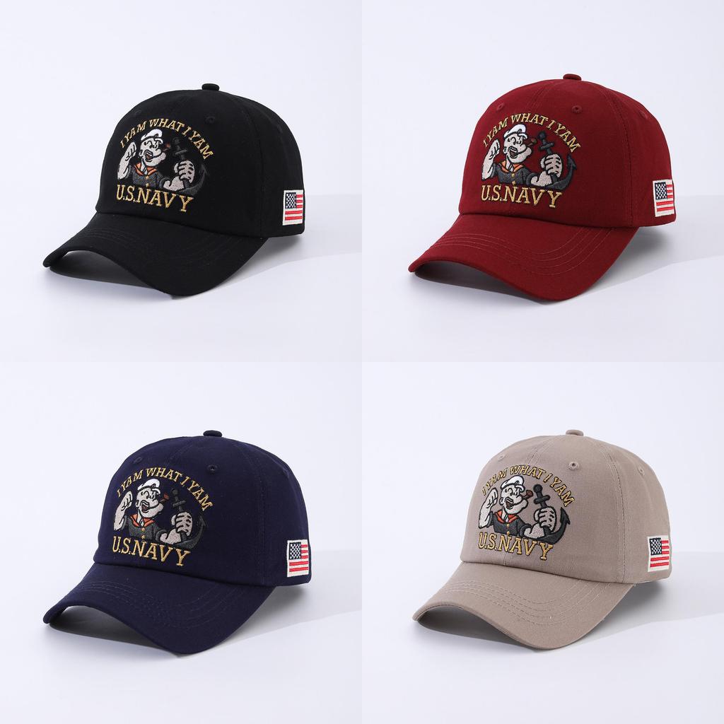 Cotton Baseball Cap With Embroidered Flags And Letters For Summer Sun Protection