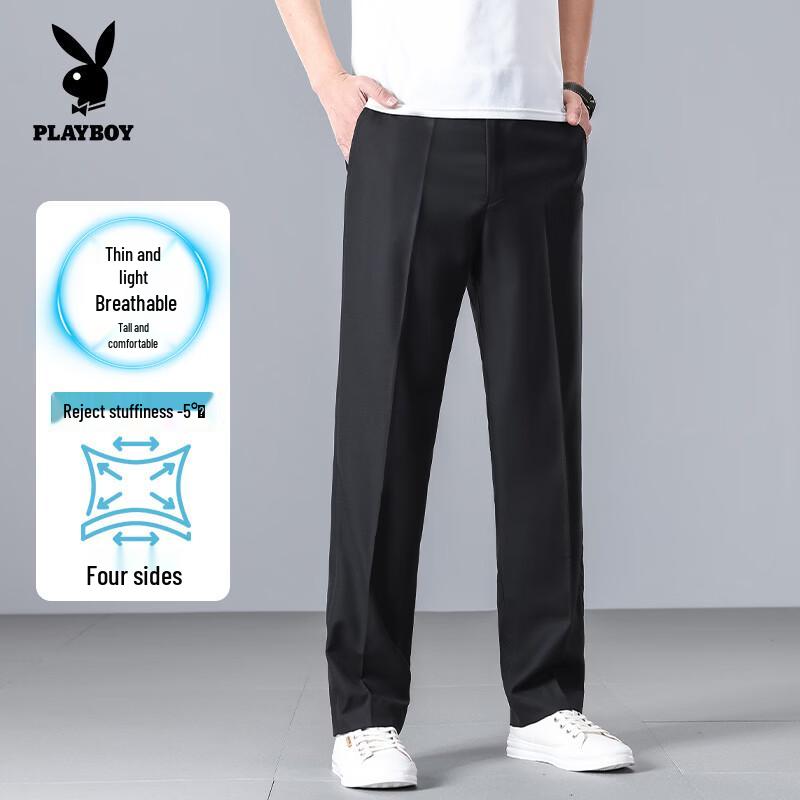 PLAYBOY Men s Business Casual Straight-Leg Stretch Trousers 35