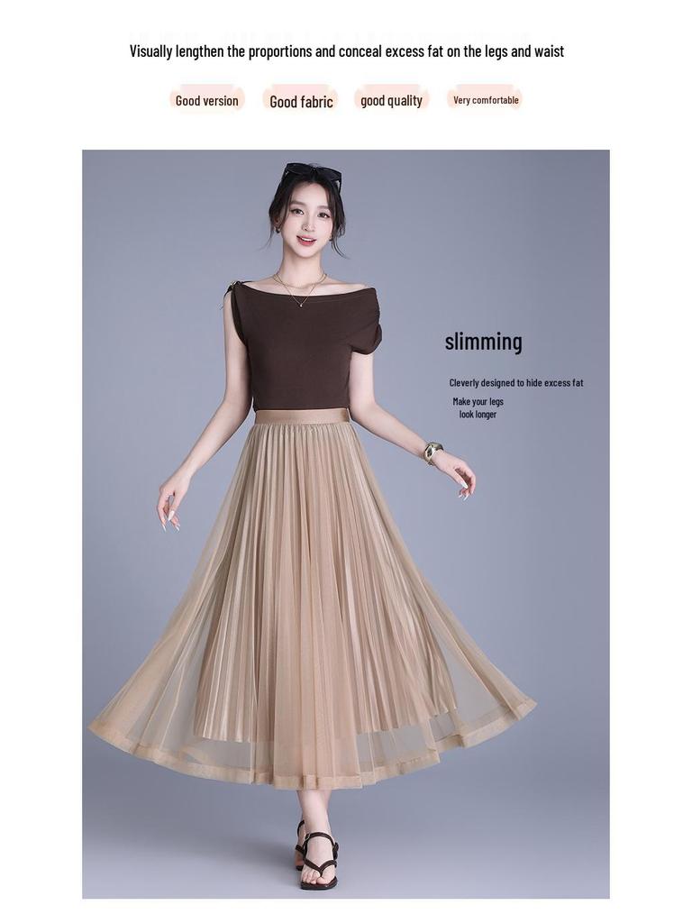 Purple Sequined A-Line Half-Skirt: Fashionable, Slimming, Versatile, with a Large Hem for a Loose Fit.