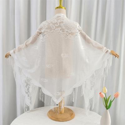 Solid Color Tulle Scarf Tassel Patchwork Tassel Shawl Fashion Lace Shawl