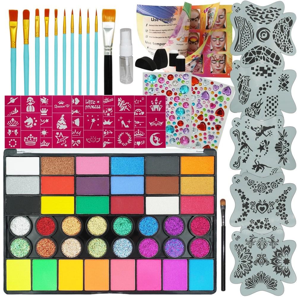 Face Kit 42 Colors Non-toxic Water-based Body Paint Stencil Brush Sponge Set Halloween 1 Pcs