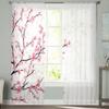 Spring Season Cherry Blossom Drapes for Living Room Bedroom Decoration Contemporary Chiffon Sheer Kitchen Window Curtain