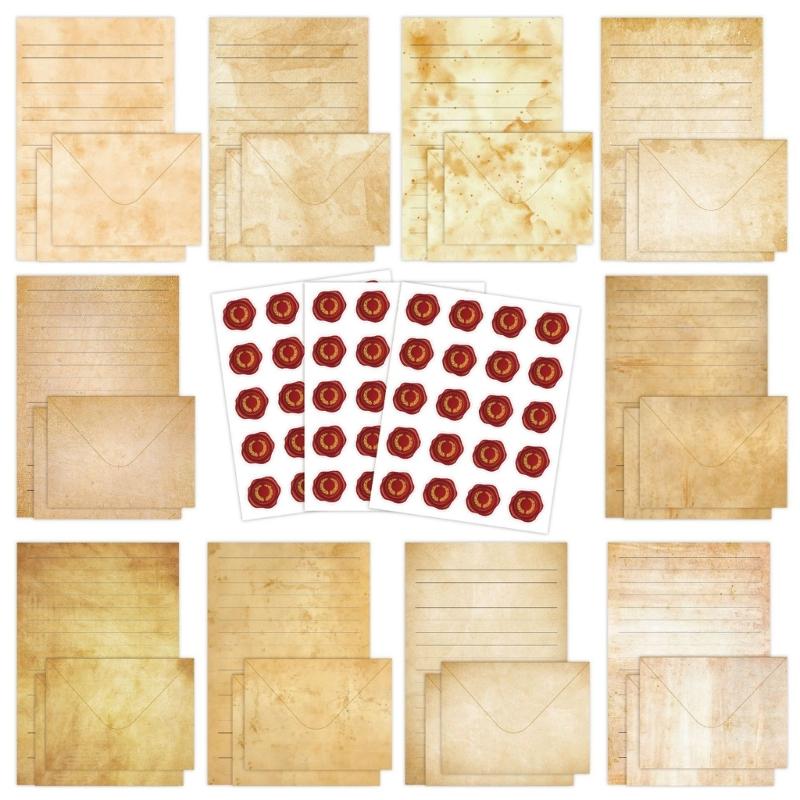 Vintage Paper Stationery Set 50 Letter Paper Lined Sheets 50 Matching Envelopes 60 Sealing Label Sticker for Wedding