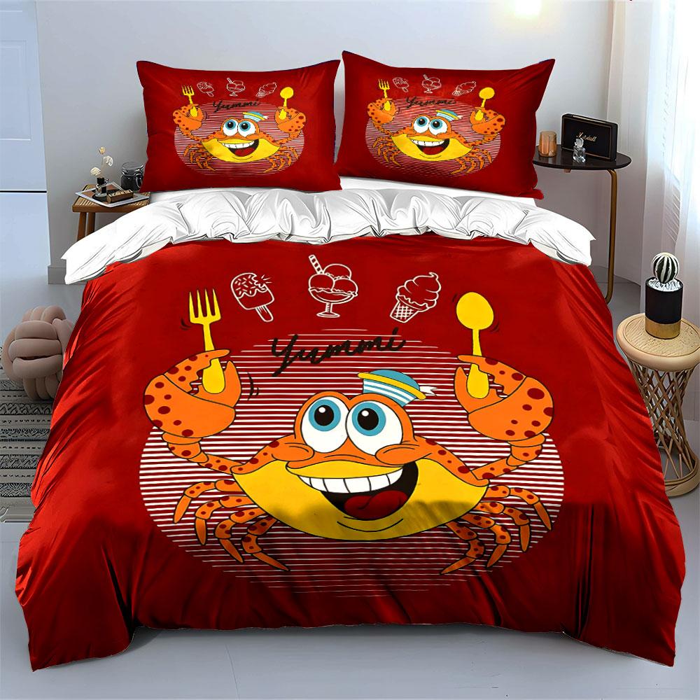 Happy Crab Eating Ice Cream Bedding Duvet Cover Set Duvet Cover Pillowcases  (1*Duvet Cover 2*Pillowcases, Without Duvet Insert)