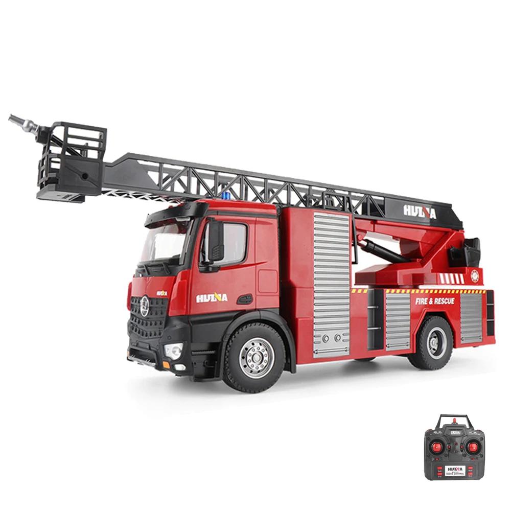 HUINA 1/18 Remote Control Fire Truck Children's Toys Large 9CH RC Fire Fighting Sprinkler Ladder Truck Boys Engineering Trucks