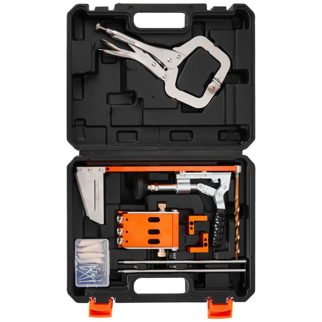 Pocket Hole Jig Kit, 12.7 to 38.1 mm Adjustable, Jig Pocket Hole System with Toolcase, C-Clamp, Step Drill, Hex Wrench, Drill Stop Ring, Square Drive