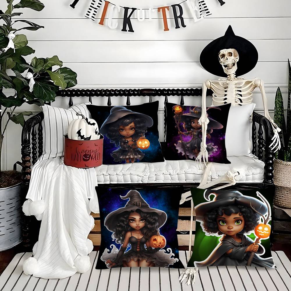 Cute Funny Witch Halloween Pillow Case Short plush Double-sided Print Square Throw Pillow Covers Sofa Home Cushion Decor