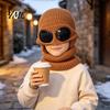 Boys Girls Thermal Winter Accessories 1 Set Knit Hat Neck Warmer for Kids, Earflap with Goggles, Playful Goggle Decor Kids Fleece Lined Aviator