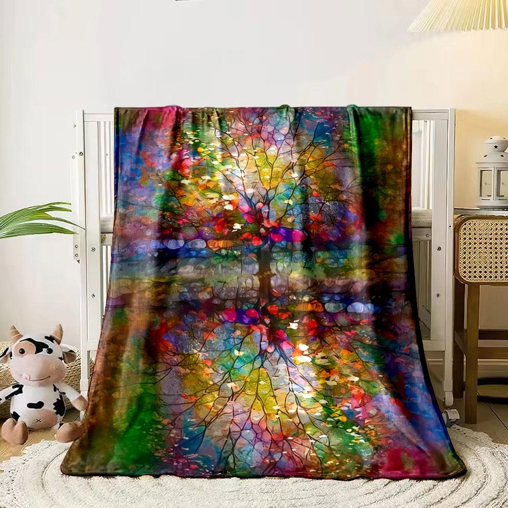A vibrant mirrored tree with colorful abstract patterns and branches. for all seasons blanket lunch break throw gift 80cm x 120cm